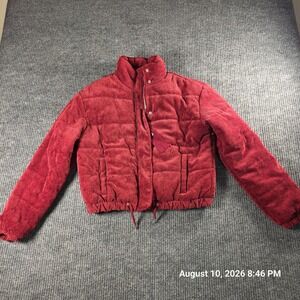 Ashley by 26 International Womens Burgundy Corduroy Puffer Jacket Small Red Coat